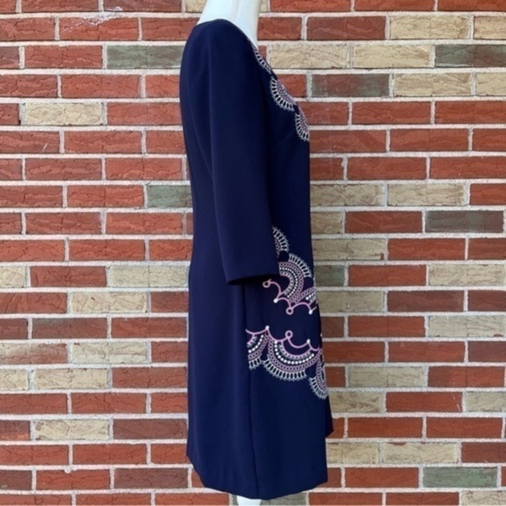 Eliza J Embroidered Round Neck Blue Pink White 3/4 Sleeve Dress 👗 - Picture 4 of 10